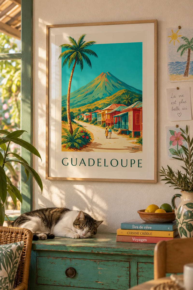 Affiche bord de mer vintage accrochée dans un intérieur