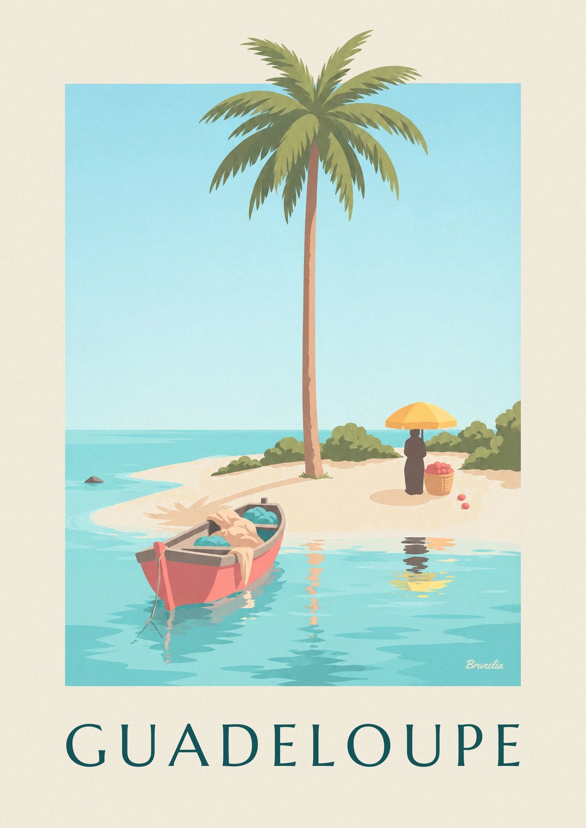 Affiche lagon de Bois Jolan et cocotier à Sainte-Anne en Guadeloupe