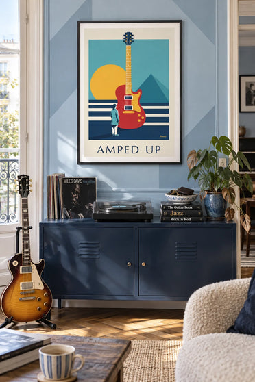 Affiche guitare électrique aux motifs géométriques : encadrée au mur