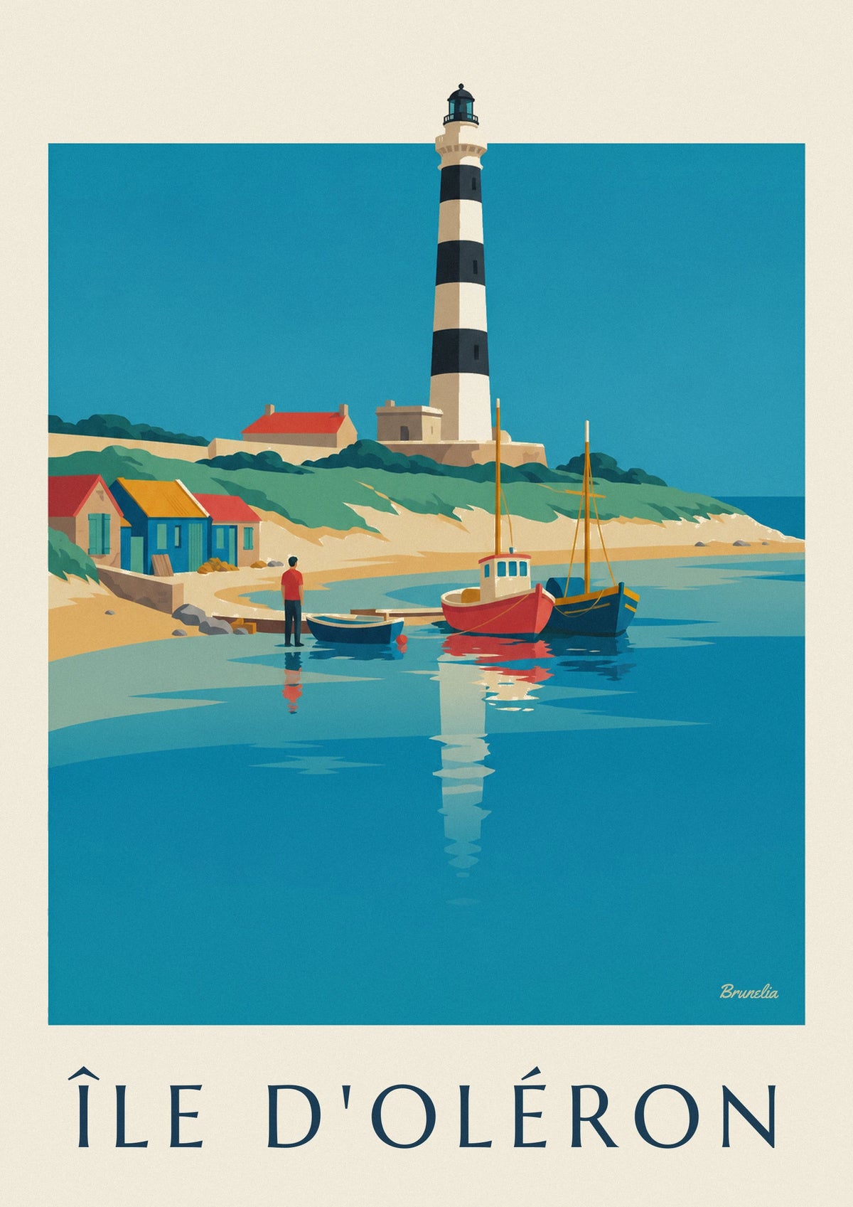 Affiche Île d'Oléron maisons colorées bord de mer