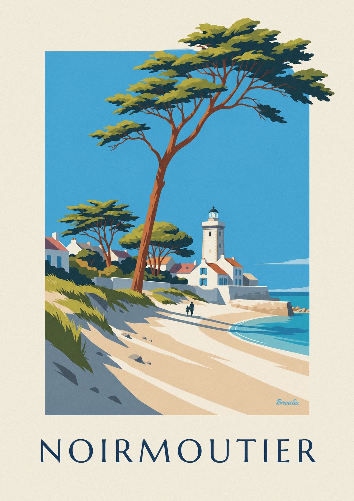 Affiche phare et maisons blanches de Noirmoutier