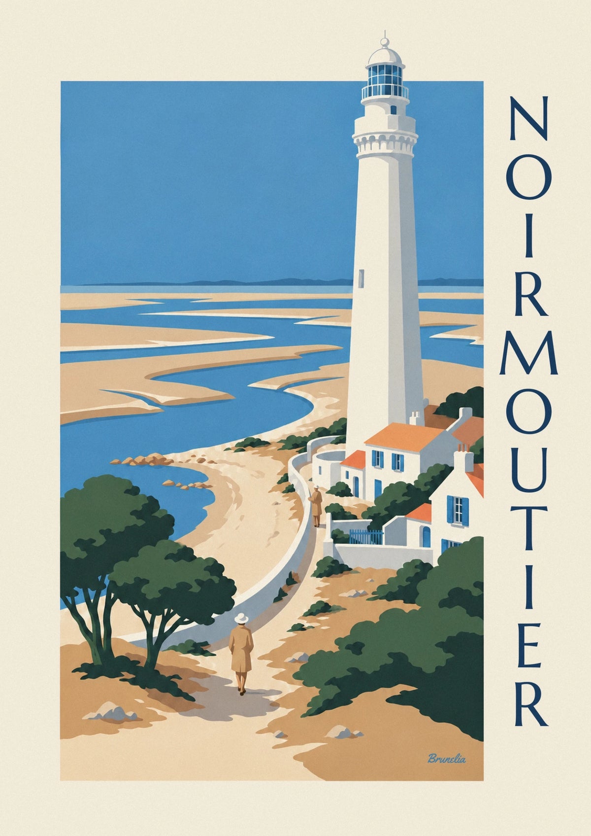 Affiche phare et maisons blanches de Noirmoutier