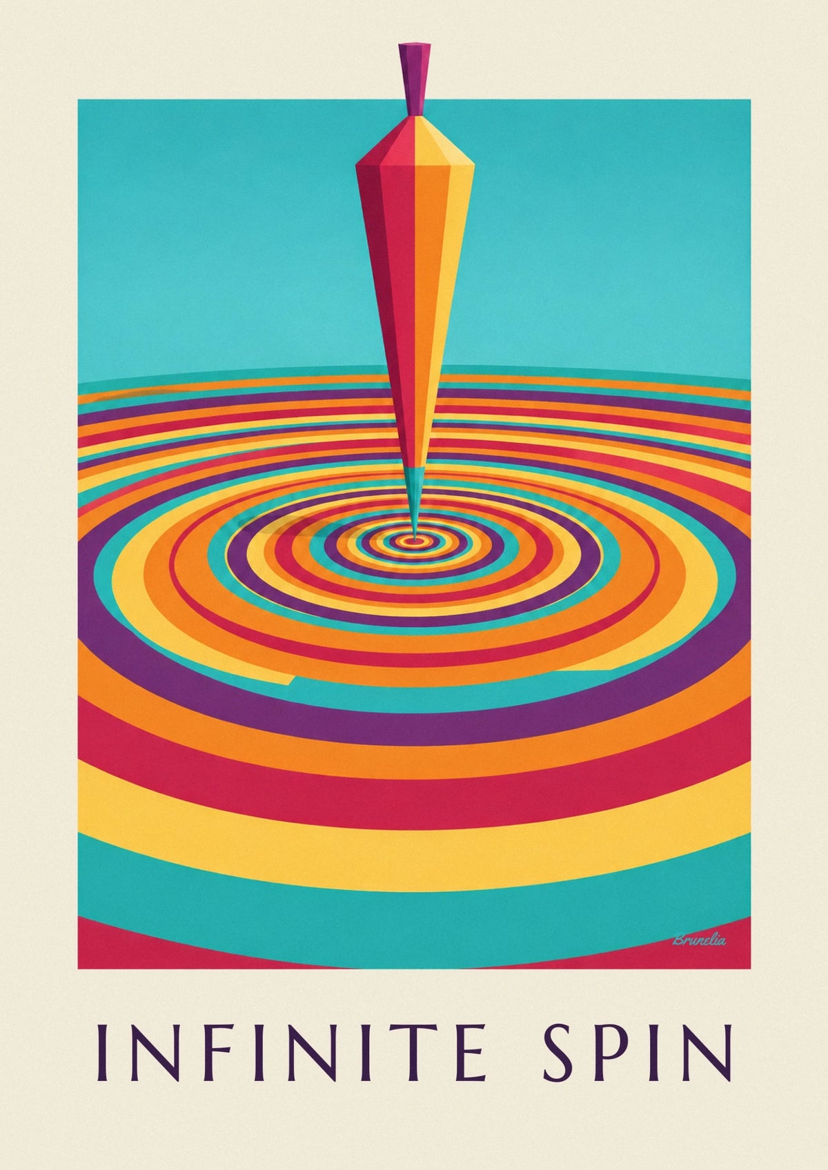 Affiche toupie au centre de spirales hypnotiques colorées