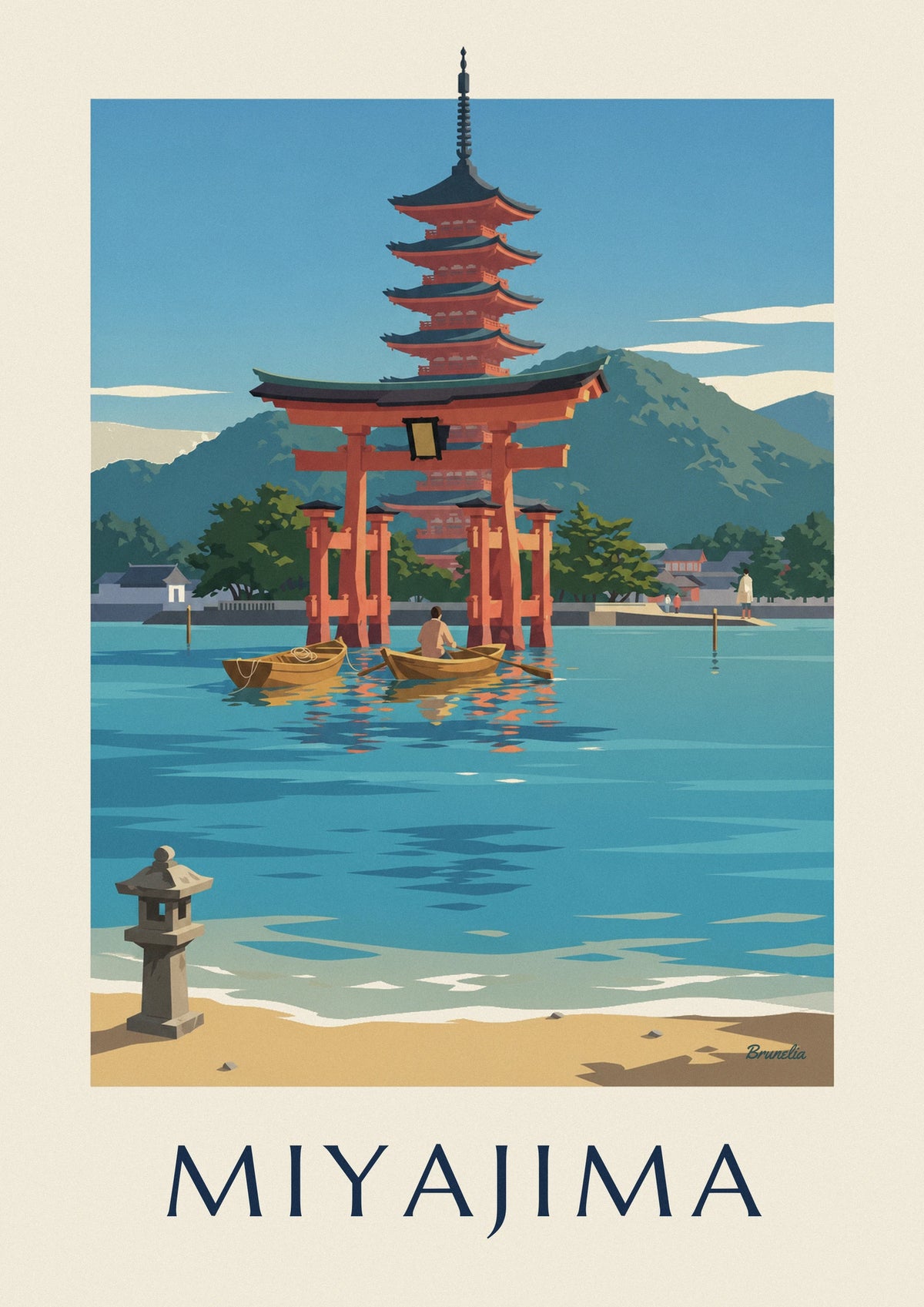 Affiche grand torii d'Itsukushima et pagode à Miyajima