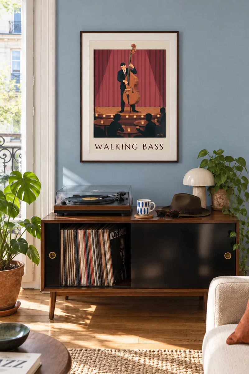 Affiche salon vintage accrochée dans un intérieur