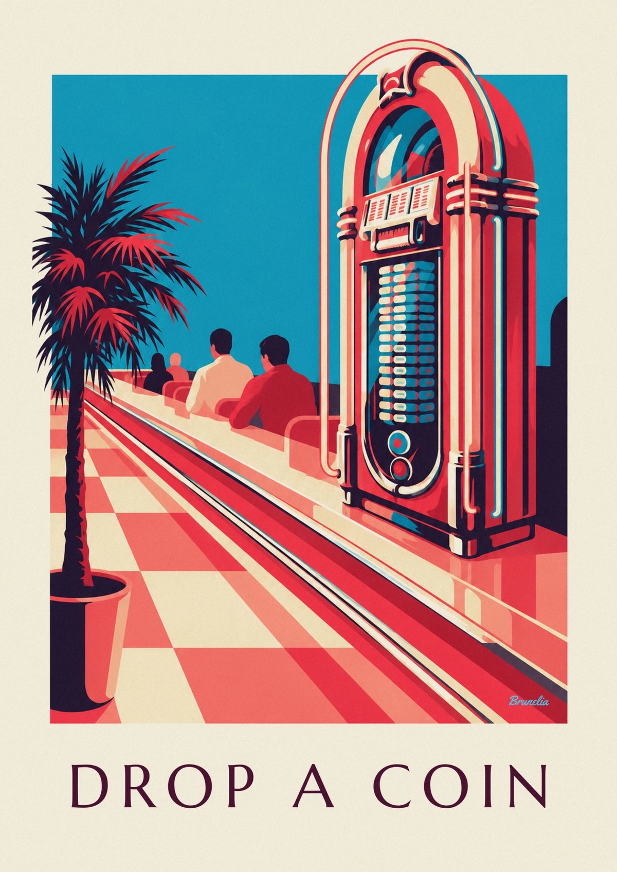 Affiche jukebox coloré aux néons dans un diner