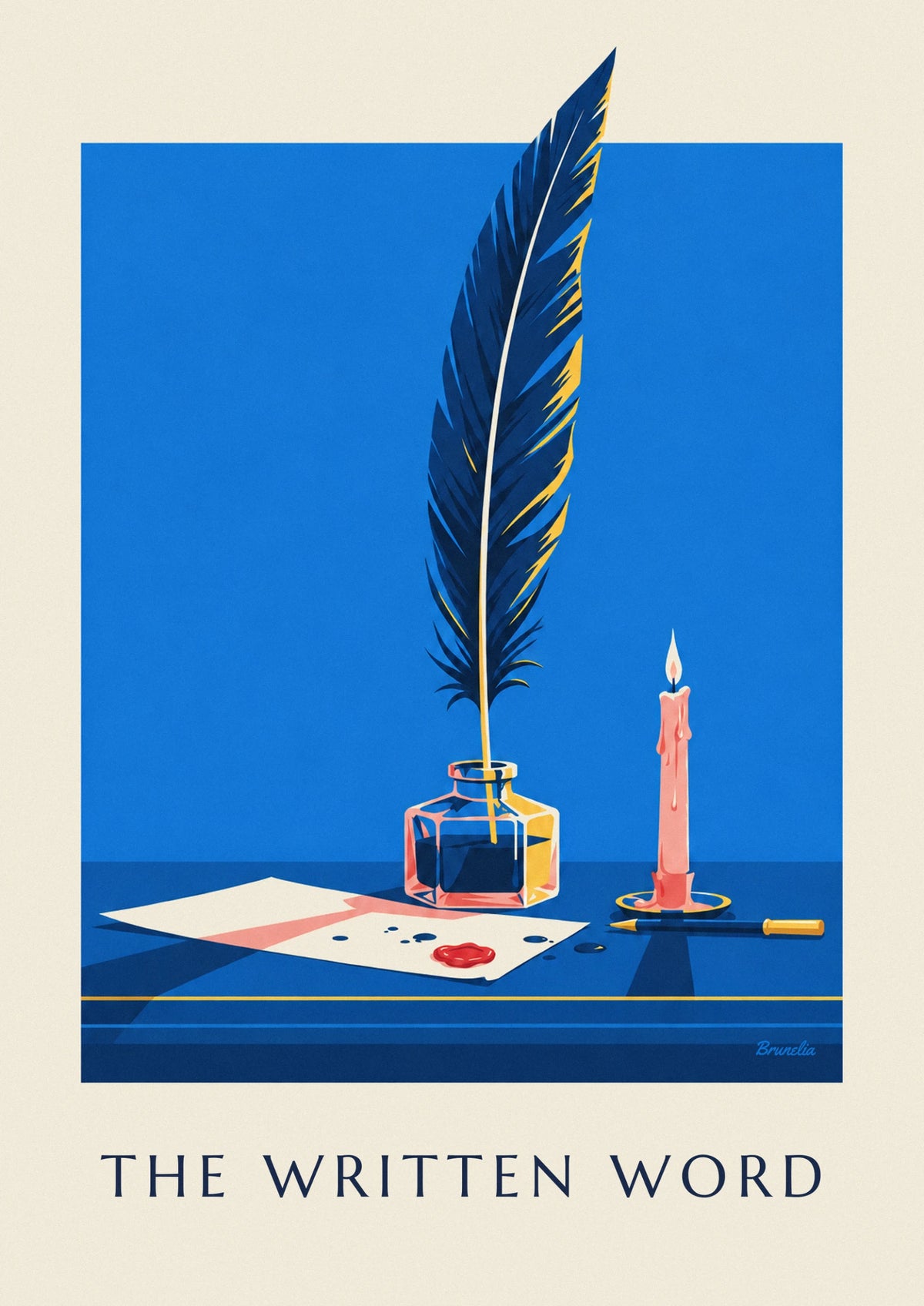 Affiche plume et encrier sur un bureau d'écriture
