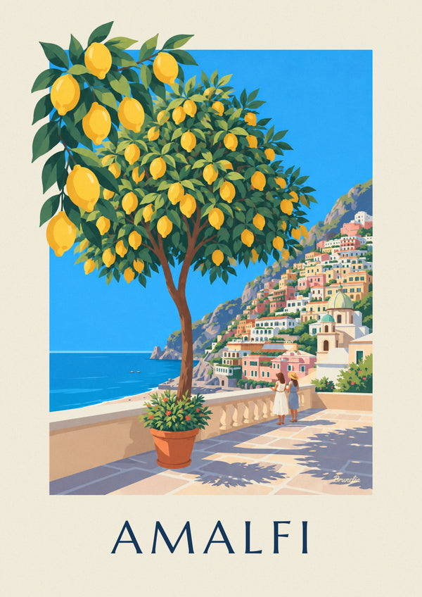 Poster de limões e aldeia da Costa Amalfitana
