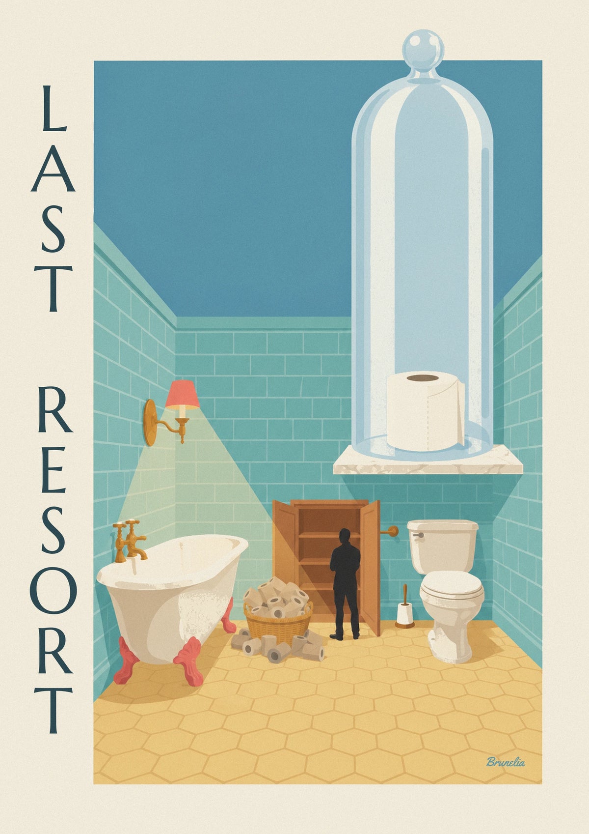 Affiche humoristique dernier rouleau de papier toilette sous cloche