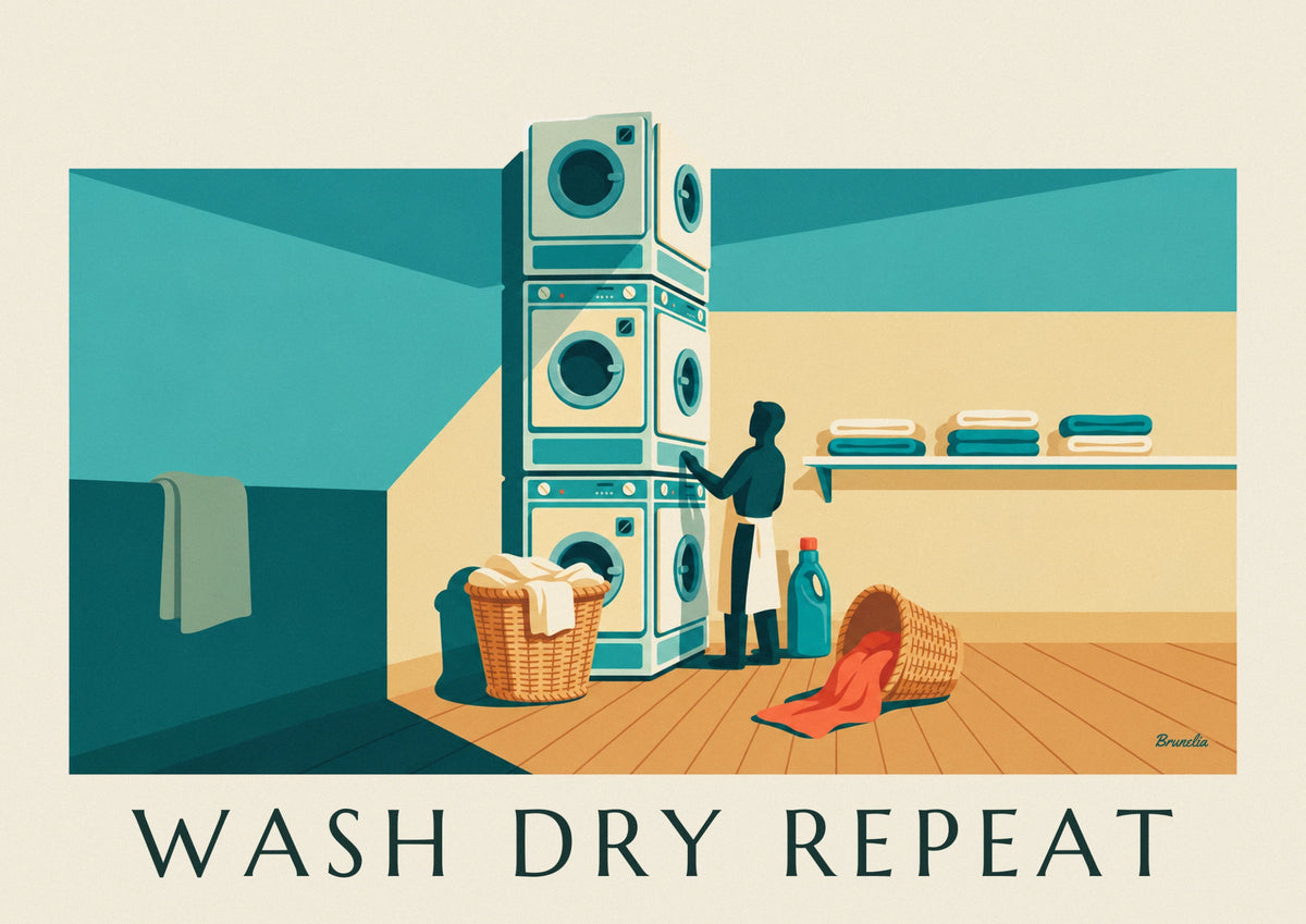 Affiche Laundry Room avec paniers de linge et machines à laver