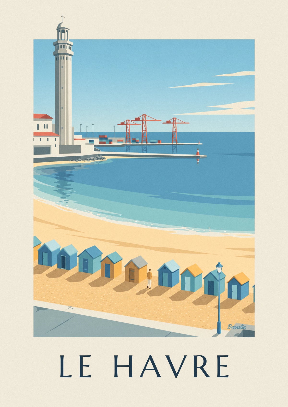Affiche cabines de plage et arche de conteneurs du Havre
