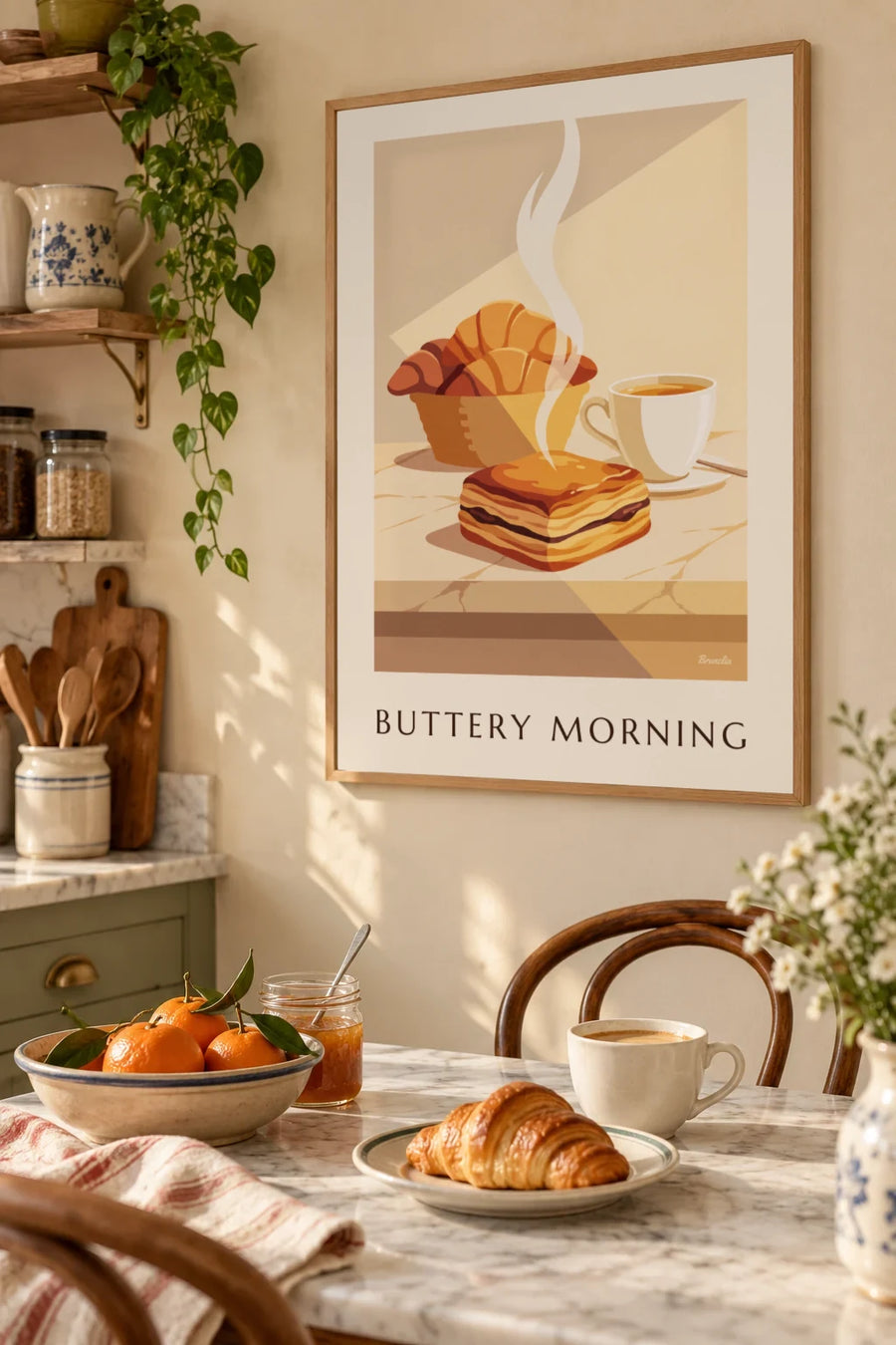 Affiche pain au chocolat, viennoiserie française : encadrée au mur