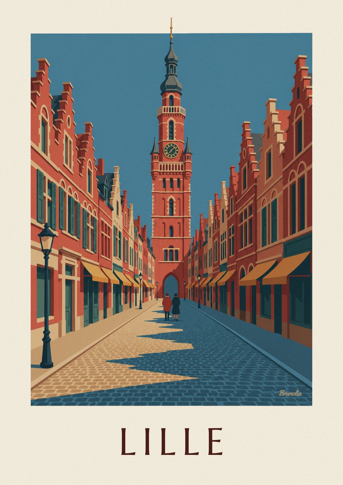 Affiche rue pavée et façades flamandes du Vieux-Lille