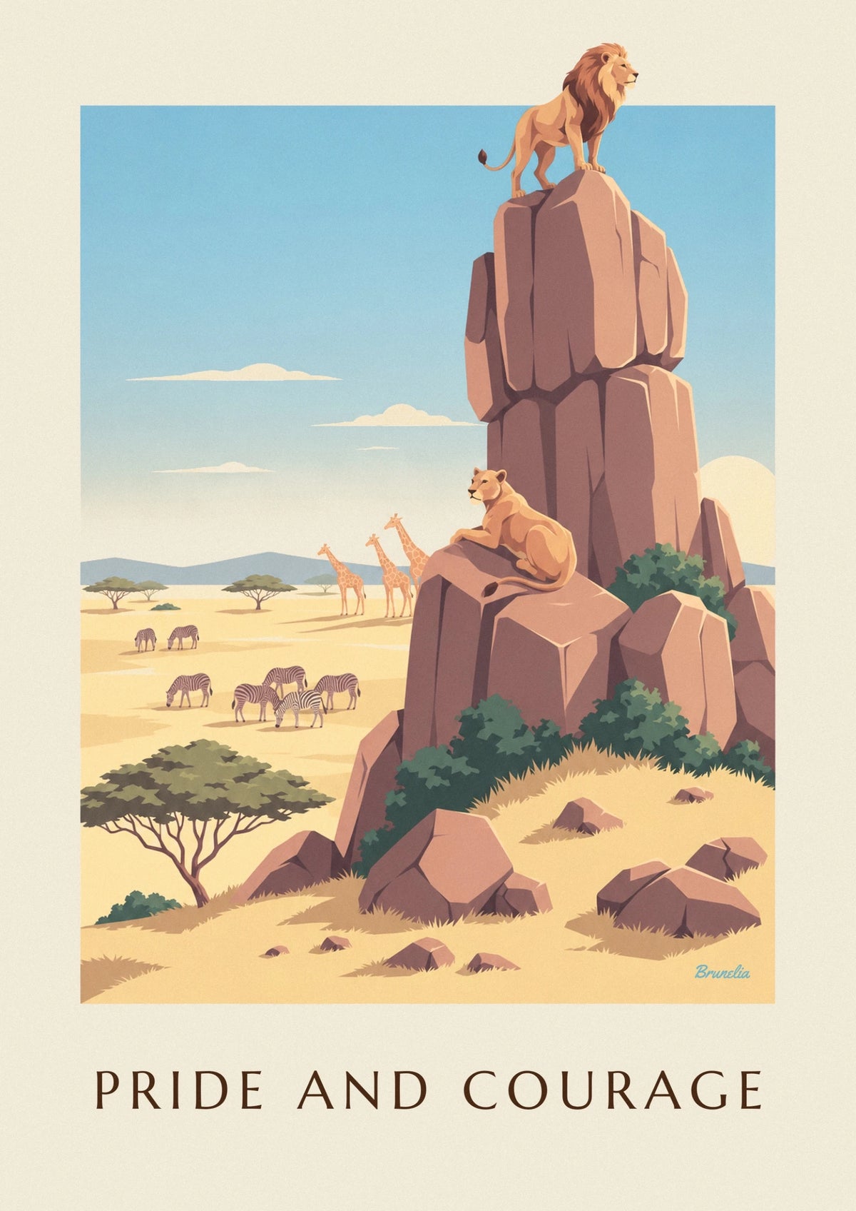 Affiche lion et lionne sur un kopje dans la savane