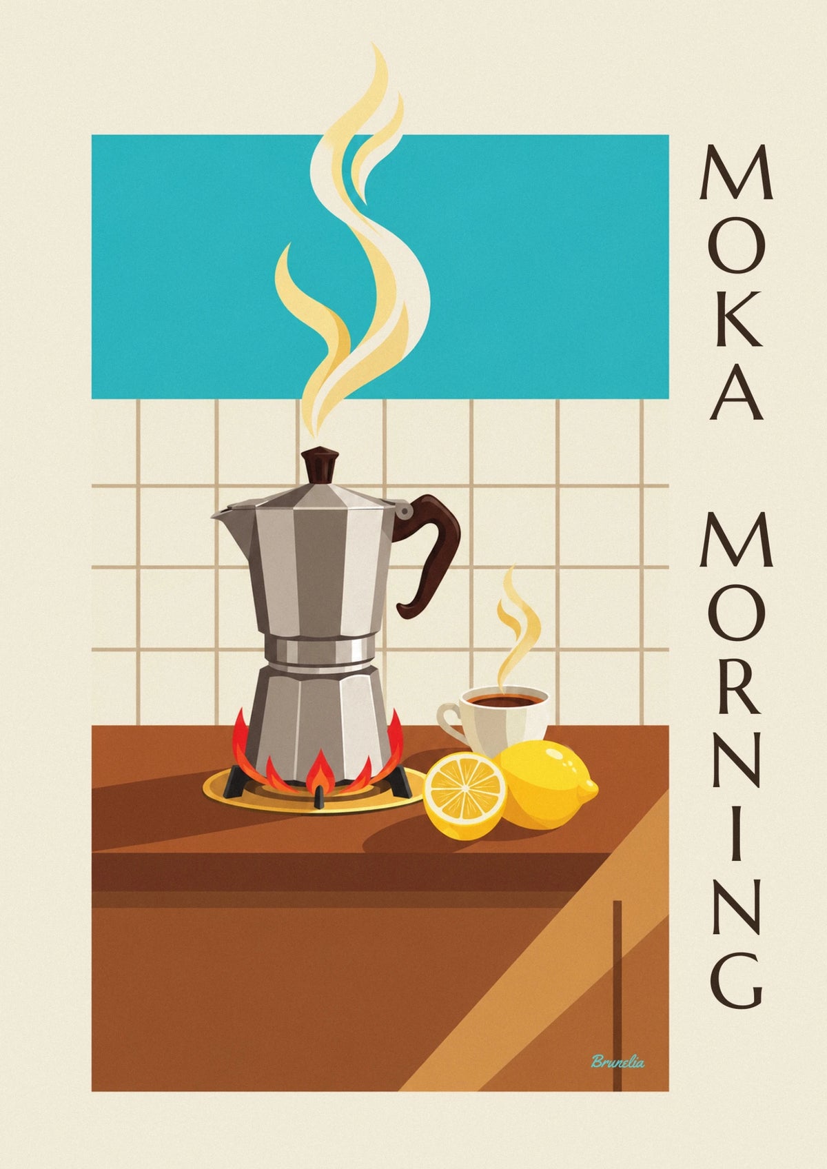 Affiche cafetière italienne moka sur le feu dans une cuisine
