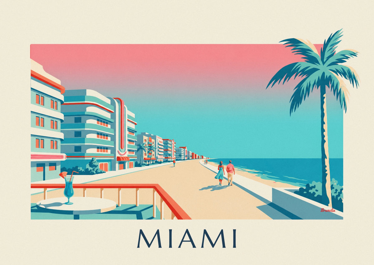 Affiche cocktail et palmiers sur Ocean Drive à Miami