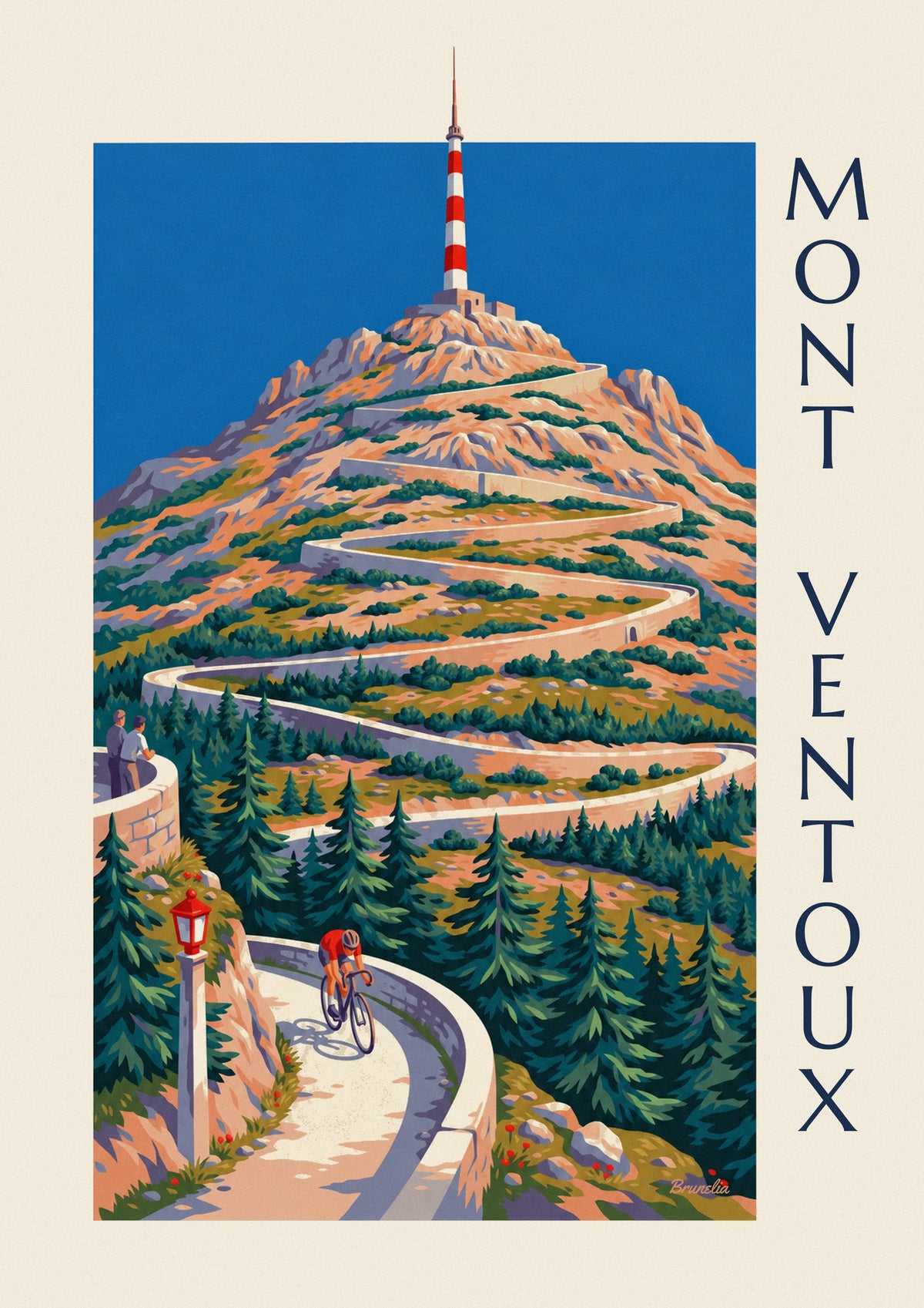 Affiche cycliste dans les lacets du mont Ventoux et son antenne