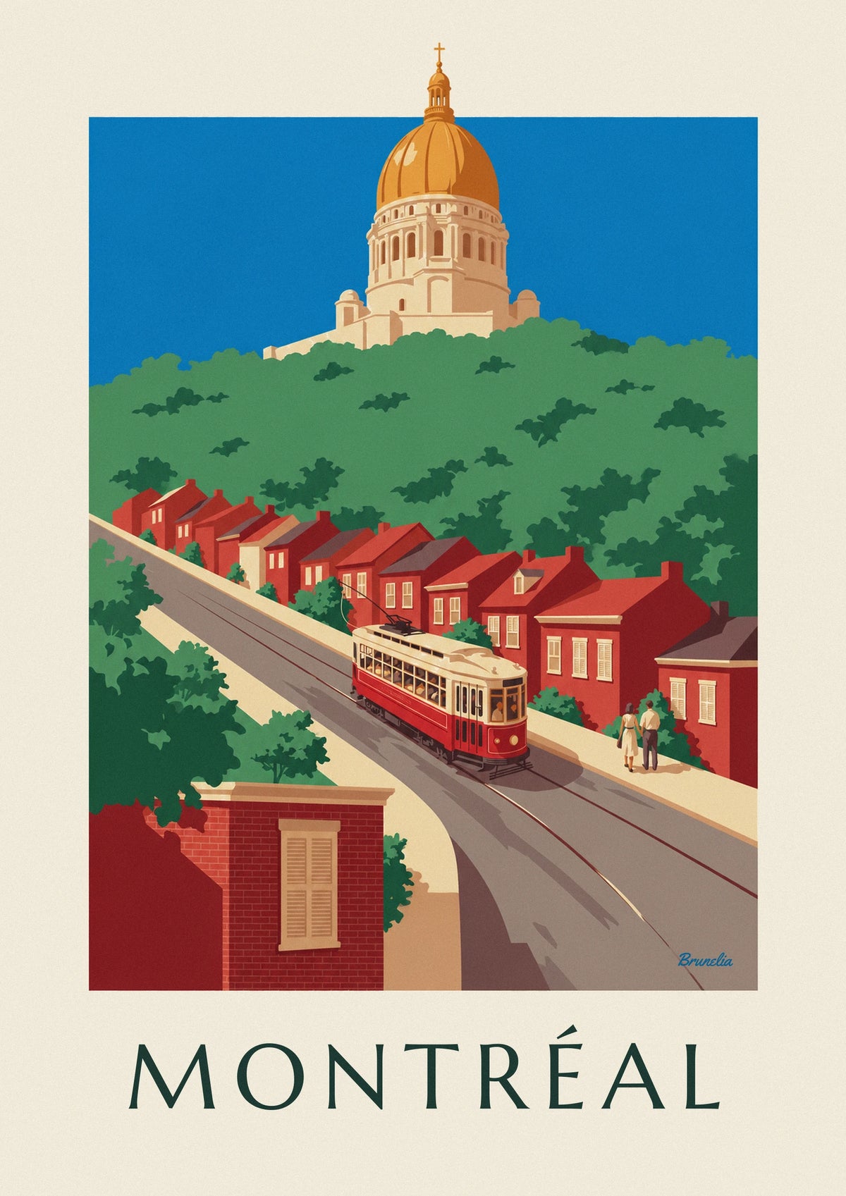 Affiche tramway rouge montant vers l'oratoire Saint-Joseph