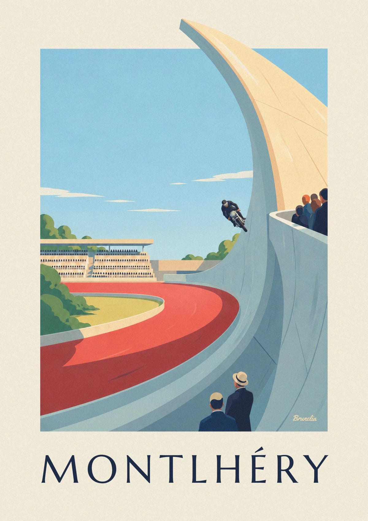Affiche moto de course sur l'anneau de vitesse de Montlhéry