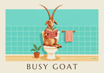 Affiche humoristique chèvre qui lit sur les toilettes : l'affiche entière