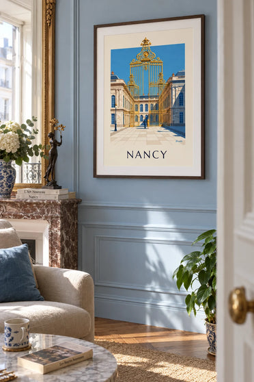 Affiche grilles dorées de la place Stanislas à Nancy : encadrée au mur