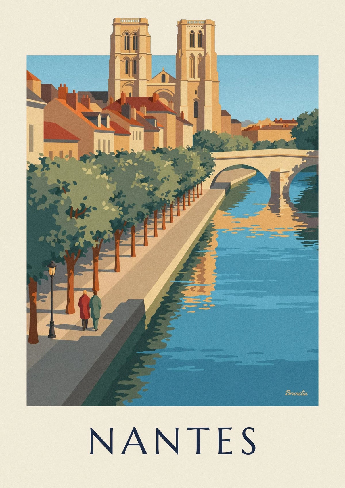 Affiche cathédrale de Nantes et pont sur la Loire