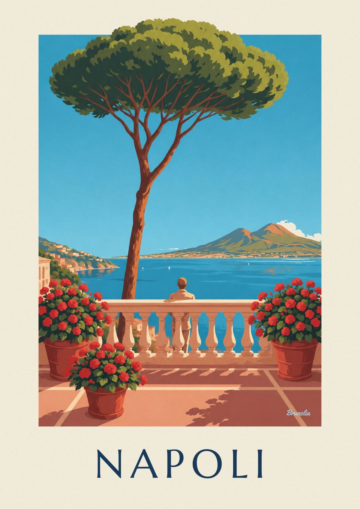 Affiche Naples baie et Vésuve vue de la terrasse