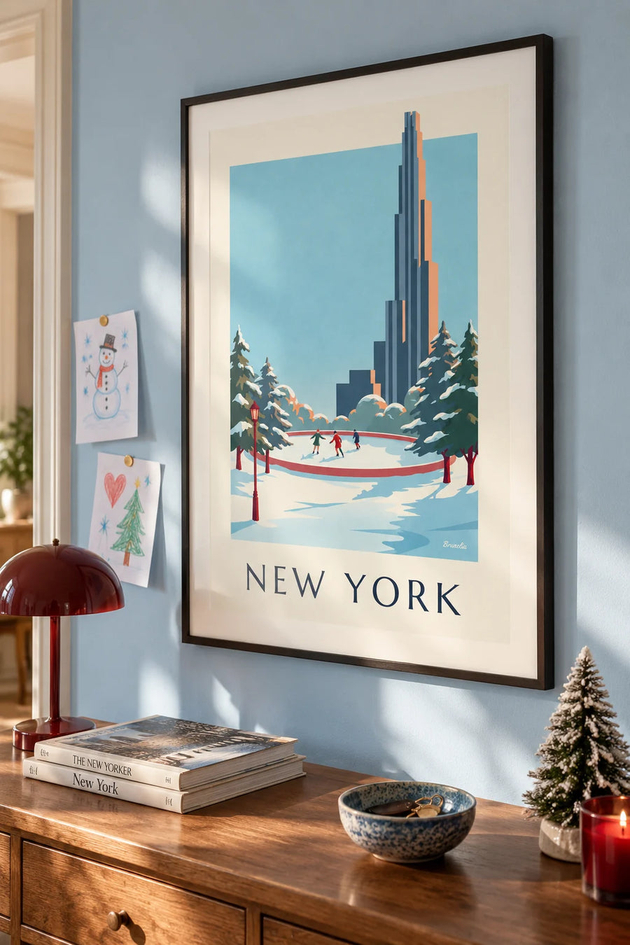Affiche Central Park et sa patinoire en hiver à New York : encadrée au mur