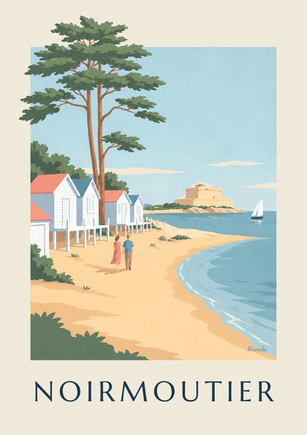 Affiche cabanes de plage de l'Anse Rouge à Noirmoutier