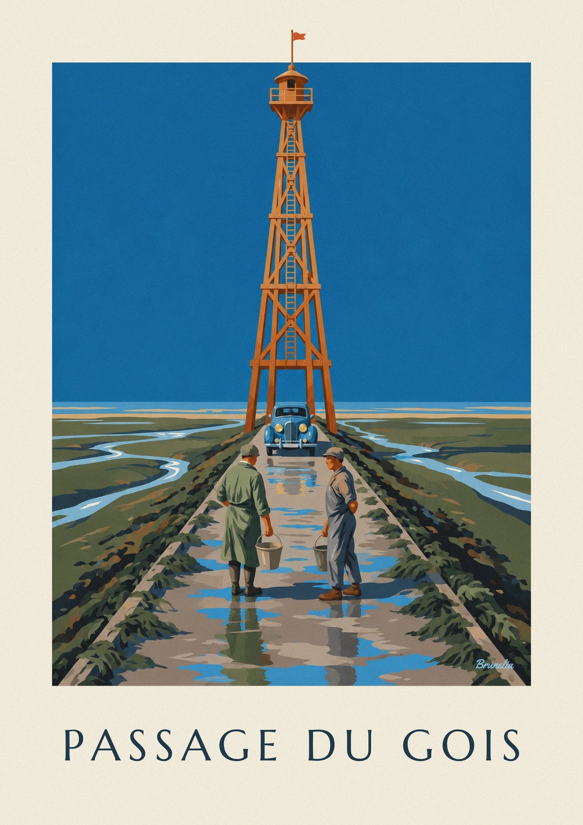 Affiche balise refuge et pêcheurs à pied sur le passage du Gois