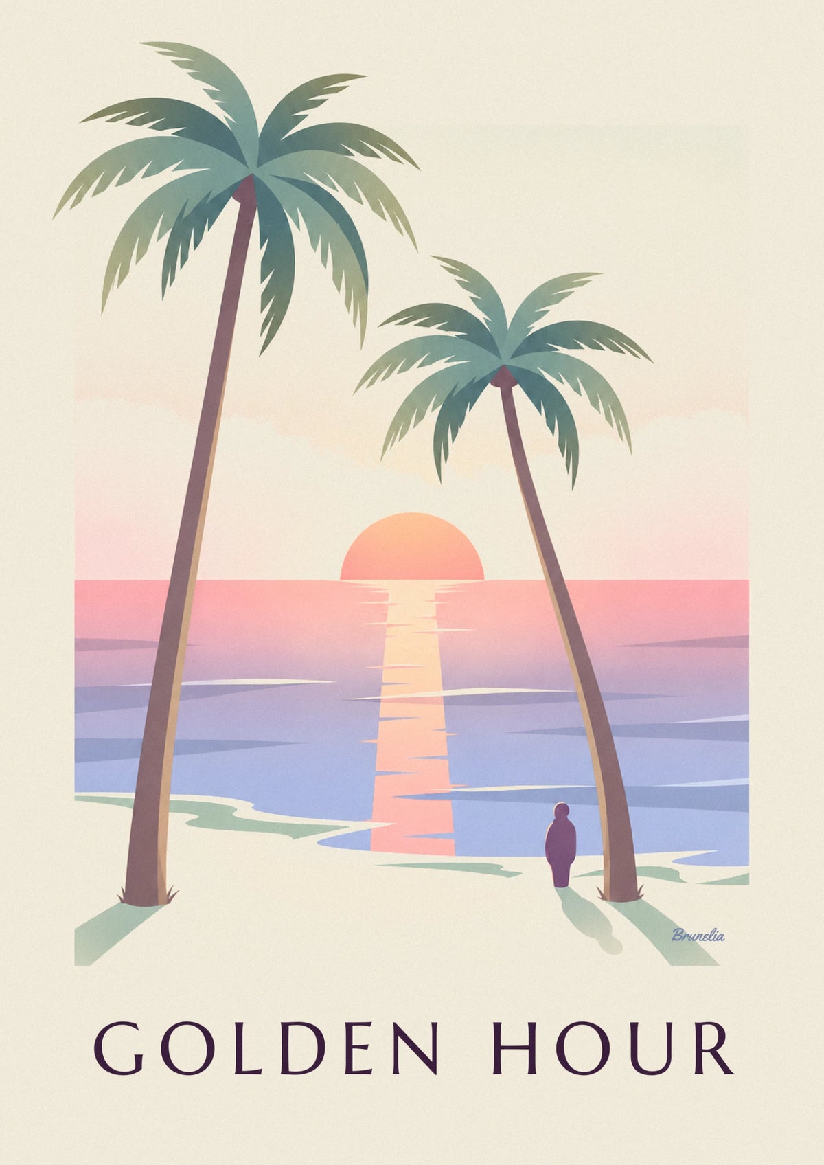 Affiche palmiers au coucher du soleil sur une plage tropicale