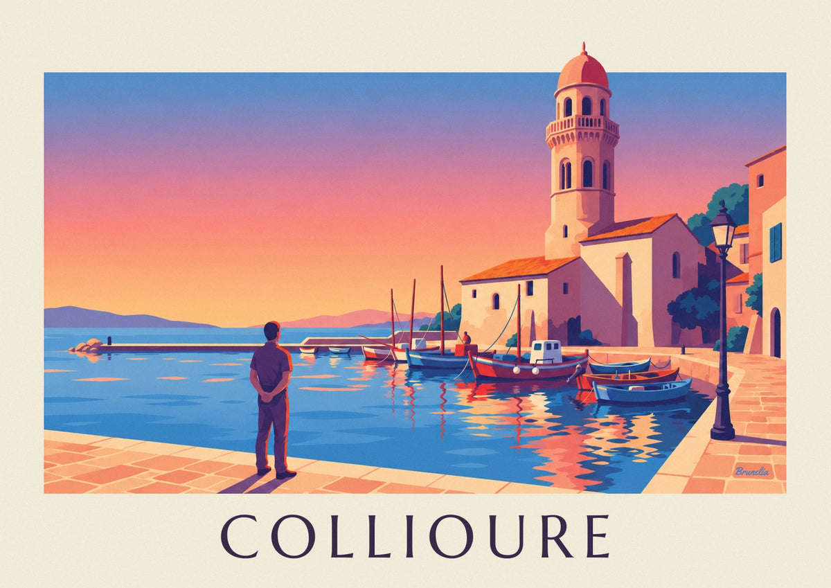 Affiche clocher de Collioure au coucher du soleil