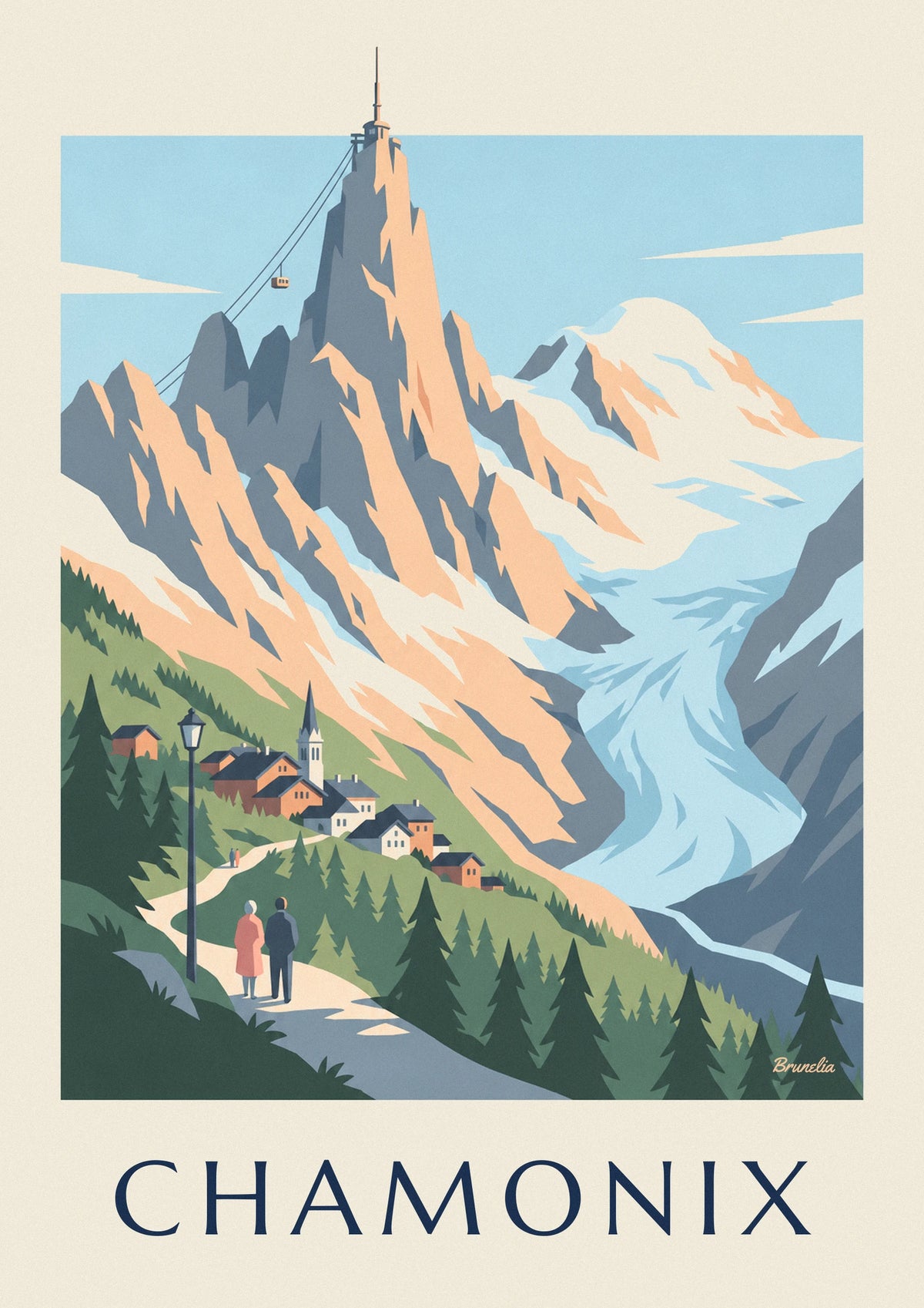 Affiche massif du Mont-Blanc vu depuis Chamonix