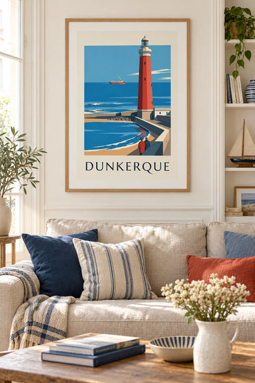 Affiche phare du Risban à l'entrée du port de Dunkerque : encadrée au mur