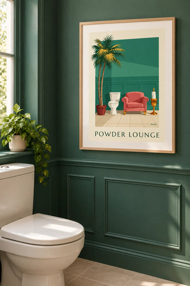 Affiche humoristique toilettes façon lounge et papier toilette : encadrée au mur