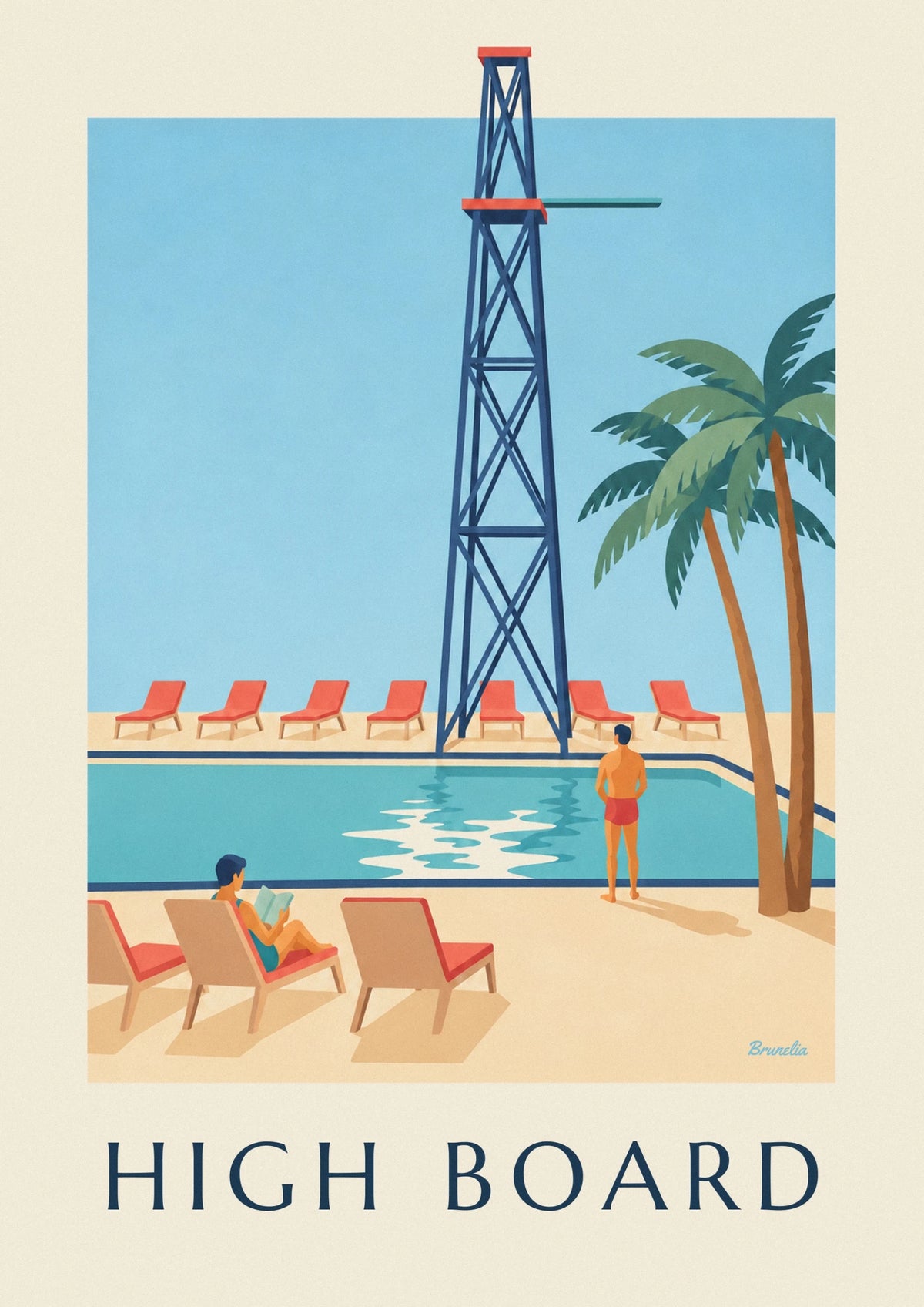 Affiche plongeoir de piscine en plein air sous le soleil