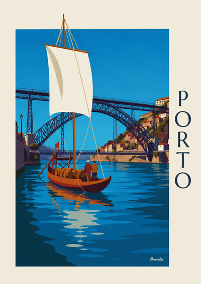 Affiche pont Dom Luís et bateau rabelo sur le Douro à Porto : l'affiche entière