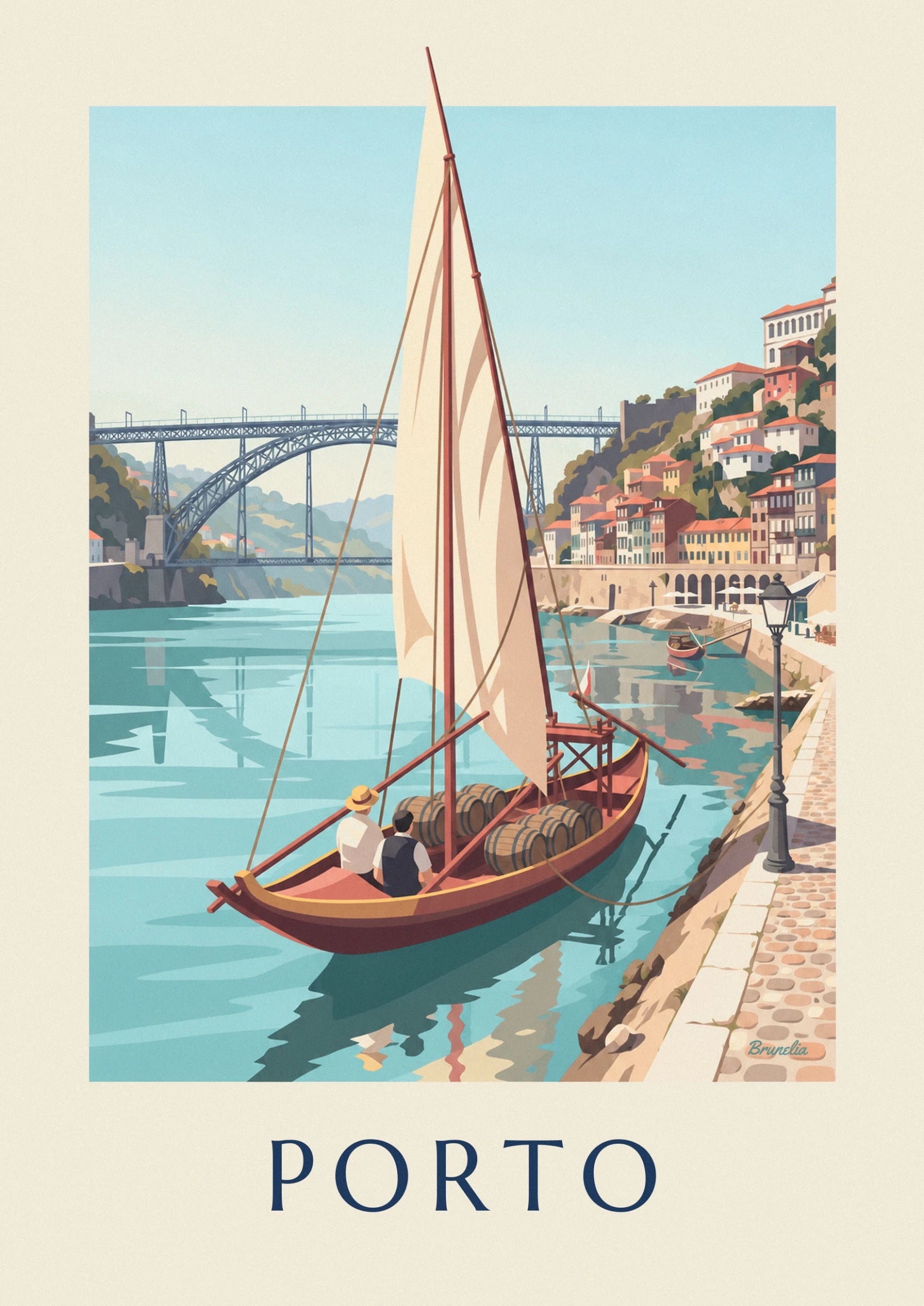 La grande voile crème du rabelo, ses cordages et le pont en arrière-plan