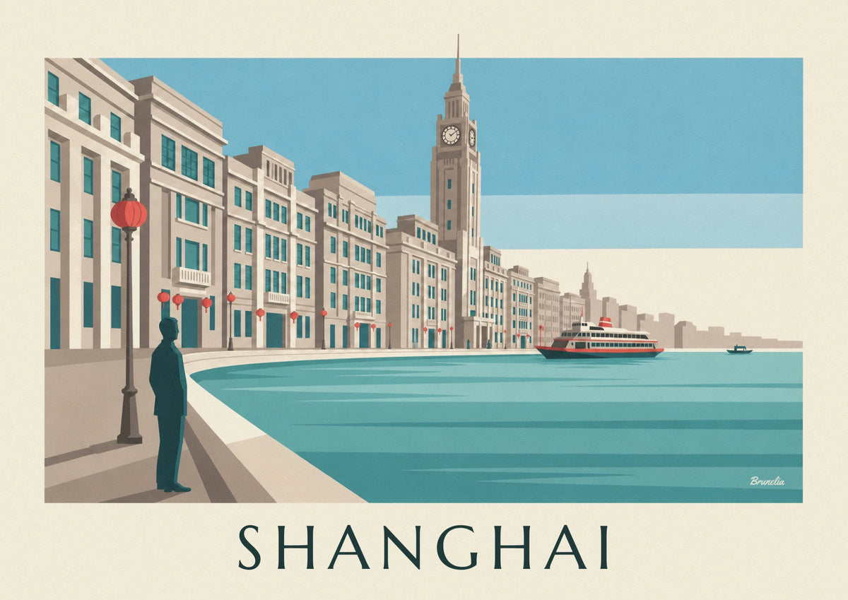Affiche quais du Bund au bord du Huangpu à Shanghai