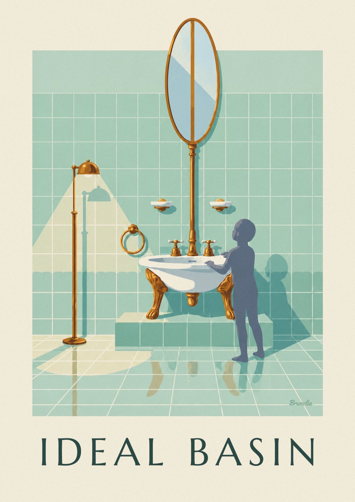 Affiche lavabo en porcelaine sur pieds pour salle de bain