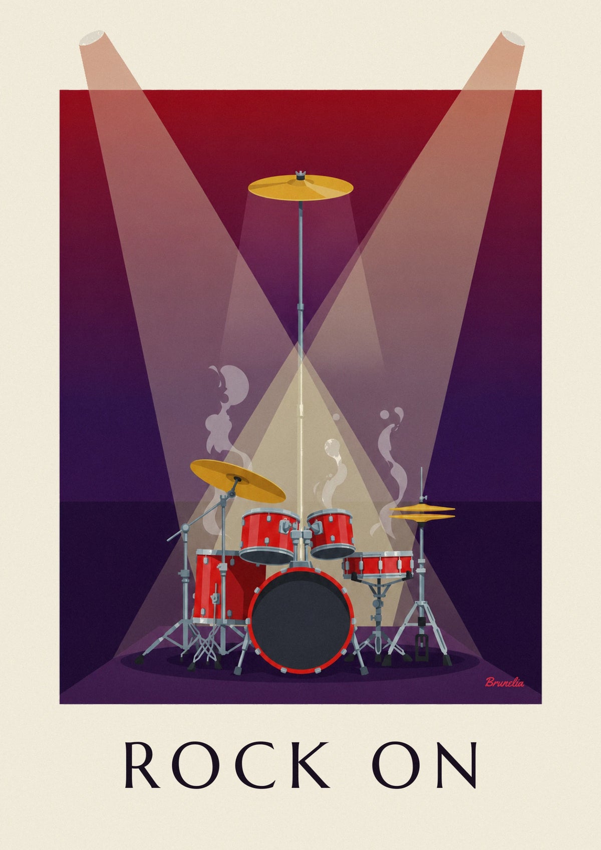 Affiche batterie de rock sur scène sous les projecteurs