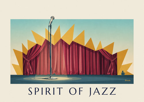 Affiche microphone sur scène de club de jazz, Spirit of Jazz : l'affiche entière