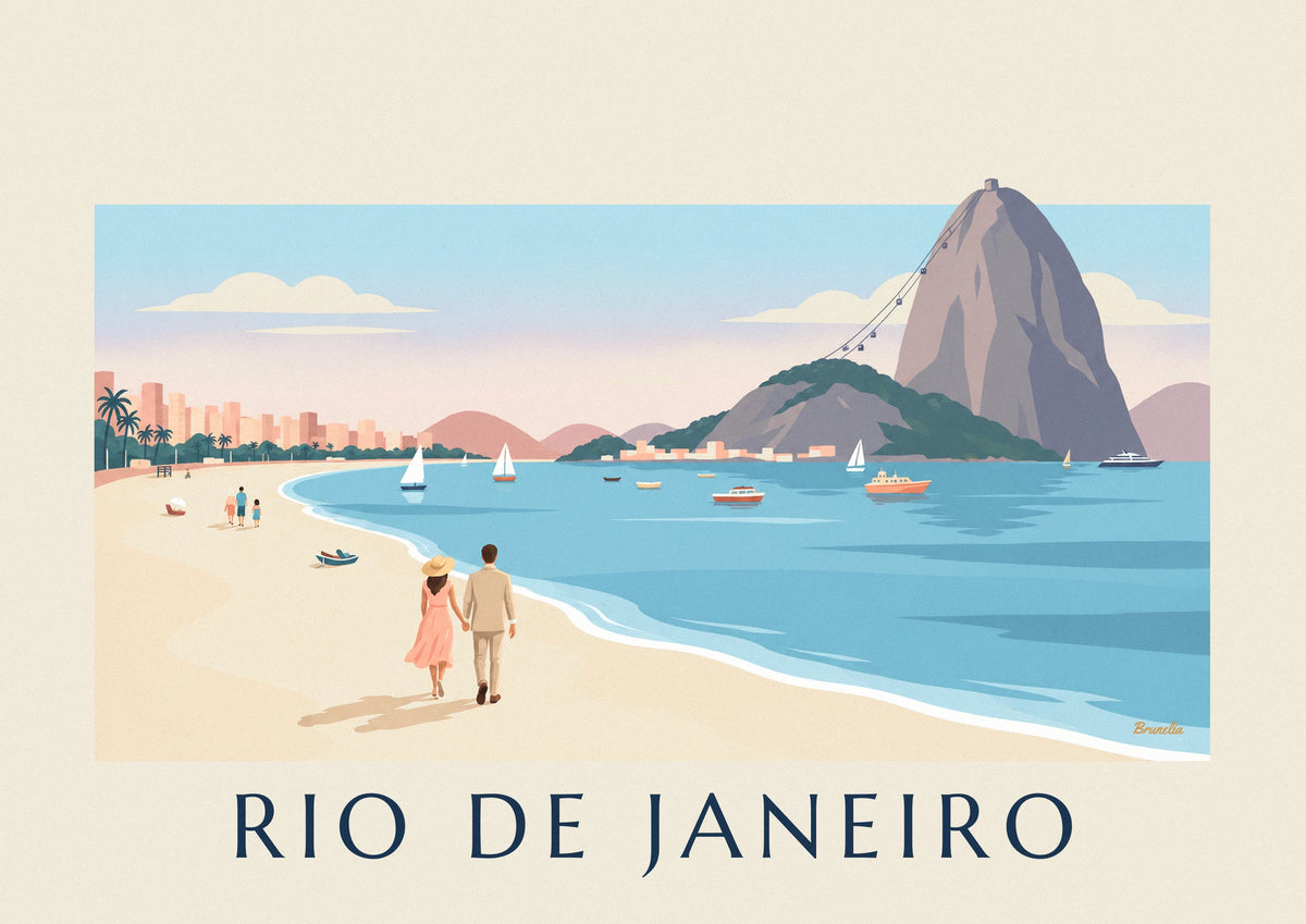 Affiche couple sur la plage de Botafogo face au Pain de Sucre à Rio