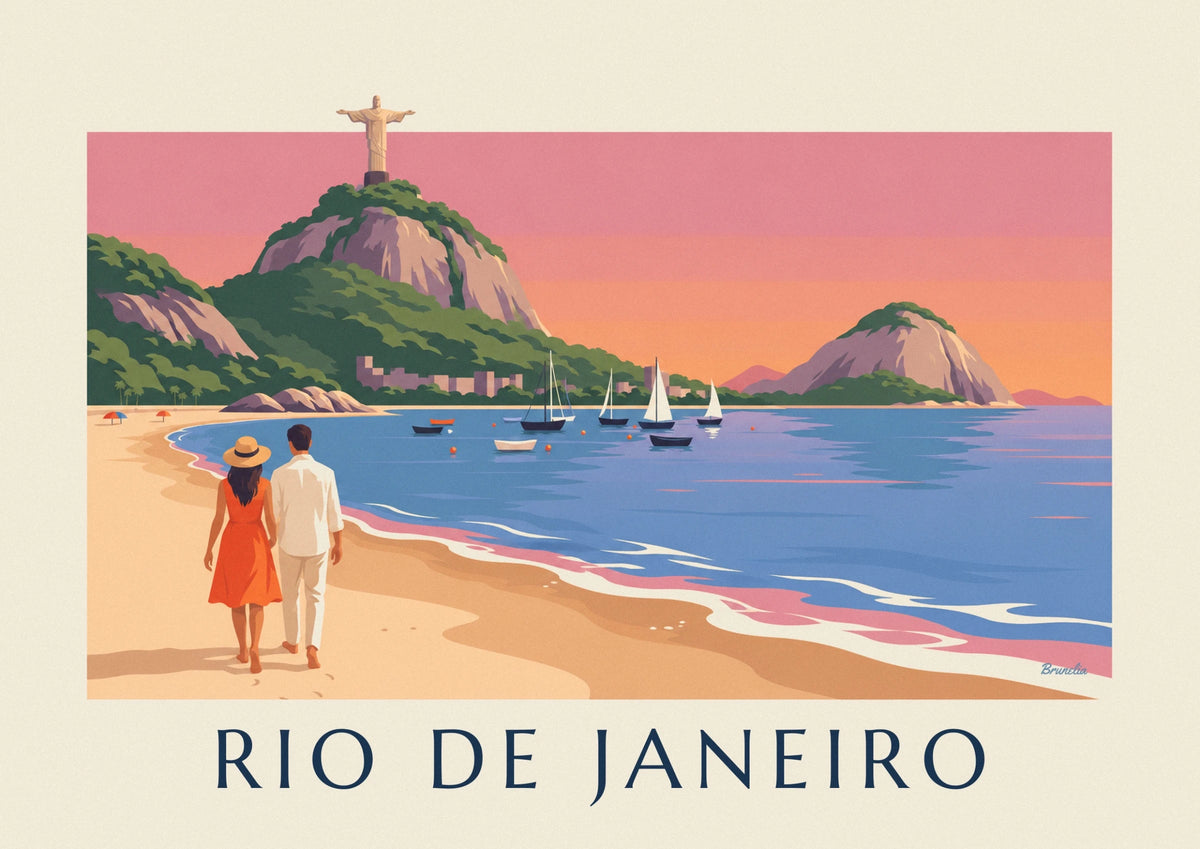 Affiche couple sur la plage de Botafogo face au Pain de Sucre à Rio