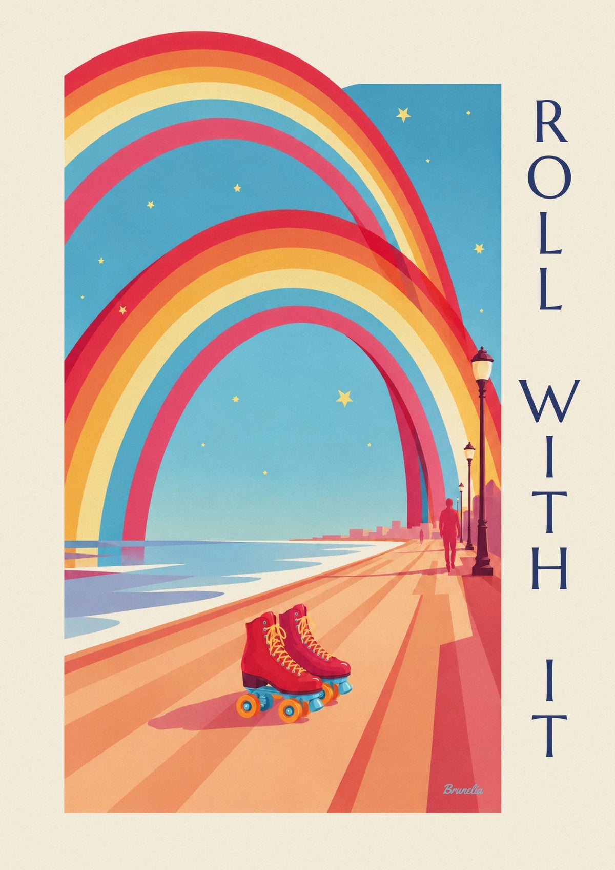 Affiche patins à roulettes, arcs-en-ciel et étoiles