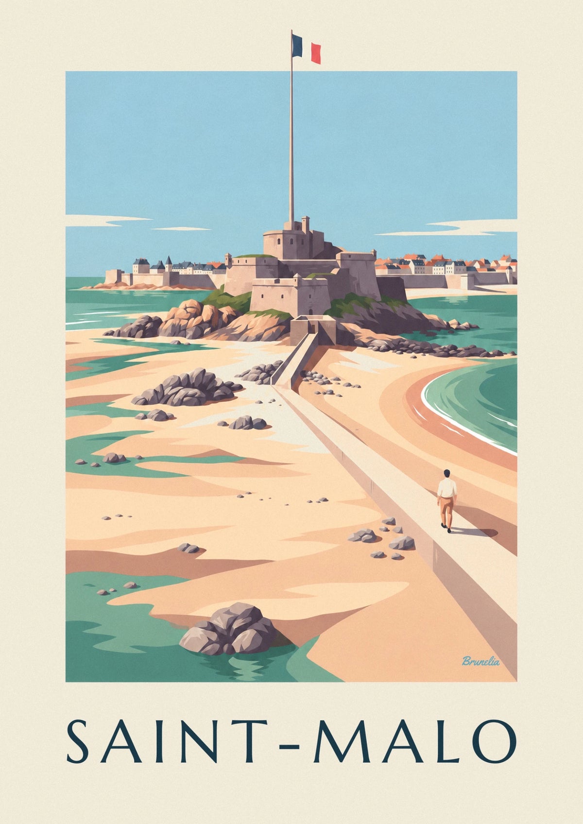 Affiche fort National à marée basse à Saint-Malo