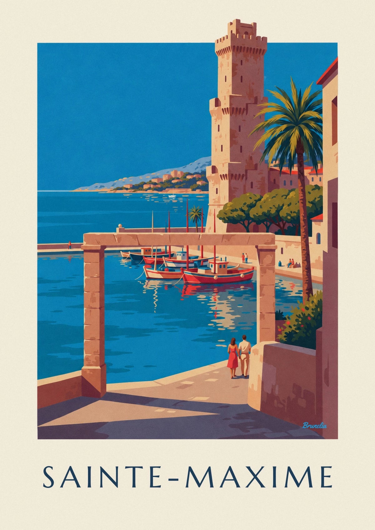 Affiche tour Carrée et port de Sainte-Maxime
