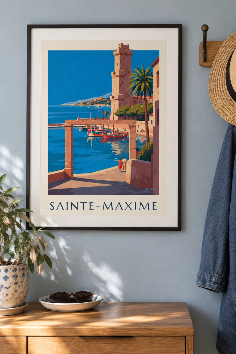 Affiche Côte d'Azur vintage accrochée dans un intérieur