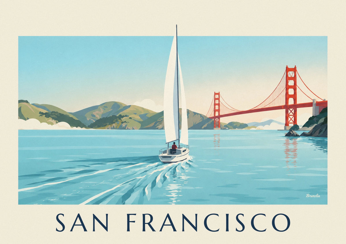 Affiche voilier blanc dans la baie de San Francisco