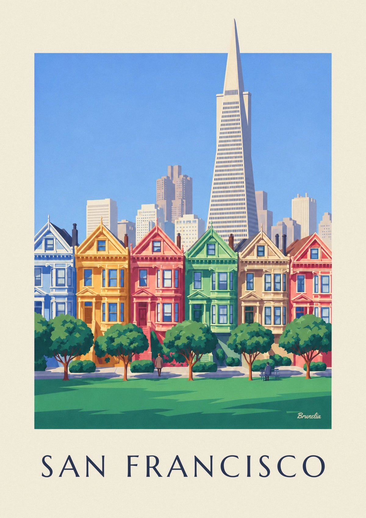 Affiche maisons victoriennes d'Alamo Square à San Francisco